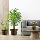 Plant Planters Pots Set of 4 Pack 13 Inch，Large Plastic Flower Pot for Indoor Plants with Drainage Holes & Trays, Resin Decorative Container Sets with Saucer for House Outdoor Garden Plant Dark Gold by GreenHaven Gardens