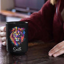 Personalized Lion Black Mug, Gift For Son Grandson, Custom Lion Coffee Cup With Name, Customized Colorful Animal Design Mug, Unique Animal Lover Cup 11oz 15oz by CozyNest Decor