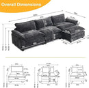 Karl home Sectional Sofa Modular Deep Seat Sofa Couch with Ottoman, Chenille Sofa Sleeper Comfy Upholstered Furniture for Living Room, Apartment, Studio, Office, (3-Seat & 1-Ottoman, Black) by CozyNest Decor