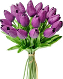 Mandy's Artificial Tulips 20 Stems Grape Purple PU Faux Flowers for Wedding Home Decor 13.5 Inch by CozyNest Decor