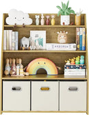 Kids Bookshelf and Toy Organizer, 3-Tier Toy Storage Organizer with 3 Movable Drawers, Montessori Toy Shelf, Nursery Book Shelves Toddler Bookshelf for Kids Room Living Room Nursery by CozyNest Decor