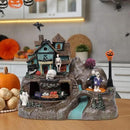 DREAM GARDEN Halloween Village Collection, Lighted Spooky Haunted House with Animated Train and Scary Sound Halloween Collectible Bulidings with Skull, Pumpkin, Ghost for Holiday Party Tabletop Decor by CozyNest Decor