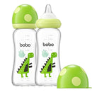 YOHKOH Natural Glass Baby Bottle with Natural Response Nipple, Newborn Anti-Colic Baby Bottles, Wide Neck Mushroom Cap Baby Bottle, Clear (8.8ounce (Pack of 2), Green2) by TinyTreasures Baby Boutique