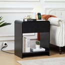 Fluted Nightstand with Charging Station, Mid Century Modern Bed Side Table End Table with Drawer Storage, Large Wooden Night Stands Bedside for Bedroom Living Room Sofa Office, Black by CozyNest Decor