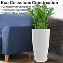 Tall Flower Pot Indoor - Outdoor Plant Pot - White Glossy Planter - Elegant Ceramics Imitation - 12" Diameter 21" Tall with Drainage Holes and Saucer by CozyNest Decor