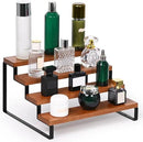 4 Tier Wooden Display Riser Stand Perfume Organizer with Metal Stand, Dessert Table Display Set, Food Display Stands for Party, Brown Rustic Solid Wood Shelf for Cupcakes, Perfume, Cologne, Spiece by CozyNest Decor