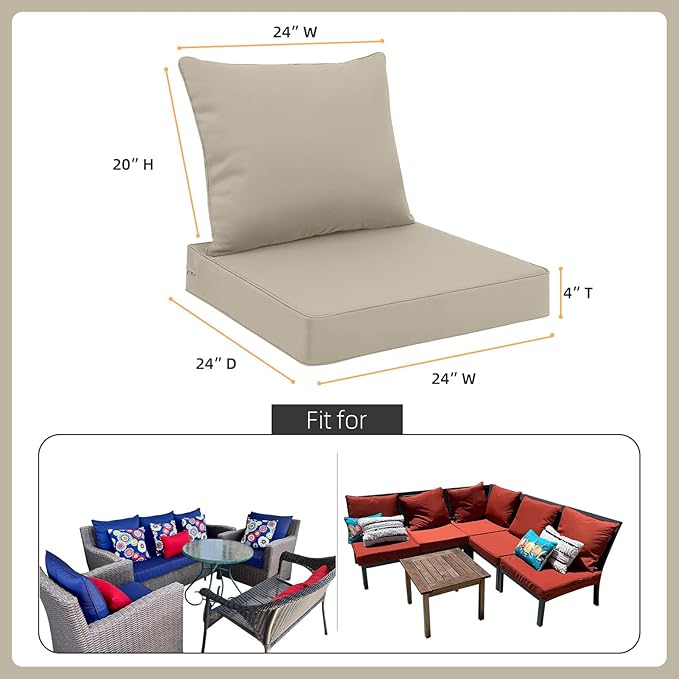 Favoyard Outdoor Seat Cushion Set 24 x 24 Inch Water-Resistant & Fade-Resistant Patio Furniture Cushions with Removable Cover Deep Seat & Back Cushion with Handle and Adjustable Straps for Chair Sofa, photo 2 of 6