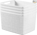 Curver Set of 4 Jute Large Decorative Plastic Organization and Storage Baskets, Perfect Bins for Home Office, Closet Shelves, Kitchen Pantry and All Bedroom Essentials, White by TinyTreasures Baby Boutique