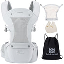 Bebamour Baby Carrier with Hip Seat,All-Position Breathable Mesh Hip Seat & Carrier 0-36Months with Head Hood, 3 PCS Teething Pads, Waist Extender,Storage Bag & Pacifier Case (Grey) by TinyTreasures Baby Boutique