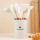 Silicone Cooking Utensils Set, Premium Beech Wood Handle Kitchen Gadgets Utensil Set, Non-Stick Kitchen Utensils Spatula, Tongs, Turner, Whisk, Brush, Spoon, BPA FREE, 446°F Resistant (White)