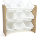 Humble Crew 9-Bin Toy Organizer – Journey Natural Wood with White Plastic Bins, 3-Tier Storage Solution for Kids' Playrooms and Nurseries by CozyNest Decor