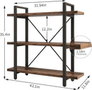 3 Tier Bookshelf Modern Rustic Open Bookshelf Office Solid Wood Bookcase and Book Shelves Wood and Metal Shelving Unit,Distressed Brown (AY-02-3Tier) by CozyNest Decor