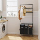 Laundry Sorter 3 Section,Laundry Hamper Cart with Hanging Rack & Removable Bags,Heavy Duty Laundry Basket with Wheels & 2 Tier Shelf,Space-Saving Laundry Basket Organizer for Laundry Room by CozyNest Decor