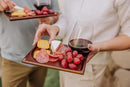 PICNIC TIME Rectangle Wine Appetizer Plates Set of 4, Cocktail Plate with Glass Holder, Cheese Board with Wine Holder, (Stained Parawood) by CozyNest Decor