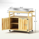 Outsunny Outdoor Grill Cart with Wheels and Storage, Solid Wood Outdoor Kitchen Island with Stainless Steel Top, Movable Bar Cart with Spice Rack, Side Handle, Integrated Hole for BBQ, Natural Wood by CozyNest Decor