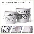 Boho 6 Inch Ceramic Plant pots, Geometric Ceramic Embossed Flower Pots Indoor with Drainage Holes, 2 Set Minimalistic Planters for Indoor and Outdoor Plants(Beige&Black) by GreenHaven Gardens