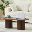 Oval Fluted Coffee Table, Farmhouse Wood Coffee Table Mid Century Modern Center Table Boho Living Room Tables for Living Room Office (Walnut, 19.69" D x 39.38" W x 13.78" H) by CozyNest Decor