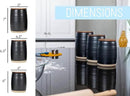 Nat & Jules Lidded Black 6 inch Ceramic and Wood Kitchen Canisters Set of 3 by CozyNest Decor