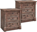 26" Tall Farmhouse Nightstand Set of 2, 3 Drawers End Table w/Charging Station, 23.6" Wide Large Side Table w/Roman Column, Wood Rustic Sofa Table for Bedroom, Light Brown by CozyNest Decor