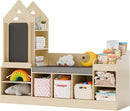 MU Kids Bookshelf with Reading Nook, Wooden Toy Storage Organizer with Chalkboard and Bench, Kids Reading Nook for Boys & Girls, Toddler Toy Shelf for Bedroom, Nursery, Playroom, Natural Oak by TinyTreasures Baby Boutique