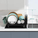 Black Stainless Steel Dish Drainers Drying Rack for Kitchen Counter with Drainboard Set, Rust Proof Metal, Space Saving, Modern Aesthetic, Compact Plates Strainers with Extra Mat by CozyNest Decor