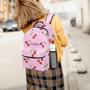 Cherry on Pink Custom Kids Backpack 16.5 Inch for Boy Girl, Personalized Waterproof Child School Travel Bag with Name by TinyTreasures Baby Boutique