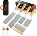 HOMENOTE Griddle Accessories Kit, 7Pc Professional BBQ Kit in Gift Box - Heavy Duty Wooden Handle Stainless Steel Griddle Tool Set Great for Grill Flat Top Cooking Camping, Wood Color by GreenHaven Gardens