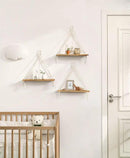 Mkono Macrame Hanging Shelves Boho Wall Decor Set of 3 Rustic Wood Floating Storage Shelf for Bedroom Bathroom Living Room Nursery Dorm Room, Display Shelving for Hanging Plants Photos by CozyNest Decor