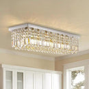 Siljoy Modern Crystal Chandelier 6-Lights Rectangular Flush Mount Pendant Ceiling Light Fixture Rectangle K9 Crystal Raindrop Chandelier for Dining Living Room Kitchen Island L31.5'' x W10'' x H10' by CozyNest Decor