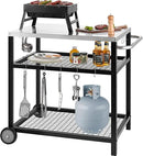 Stainless Steel Grill Cart Pizza Oven Stand Trolley Table with Wheels Pizza Cart Three-Shelf Movable Food Prep Work Dining Table with Double-Shelf Heavy Duty Outdoor 31.5" x 24 x 33.5 by CozyNest Decor