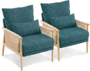 VINGLI Boho Braid Accent Armchairs Set of 2,Mid-Century Modern Chiars with Solid Wooden Armrest,Comfy Louge Cushion Chairs with Waist Pillow for Bedroom,Living Room,Reading Room, Teal by CozyNest Decor