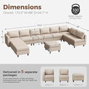 Oversized 172.5" Faux Leather Modular Sectional Sofa, Modern Large 11 Seater U Shaped Couch with Storage Seat with Reversible Chaise Deep Seat for Living Room DIY Combination - Whitesand by CozyNest Decor