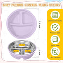 Nuogo 4 Pcs Stainless Steel Baby Suction Plates with Removable Silicone Shell 2-in-1 Metal Toddler Bowl Divided for Picky Eaters Kid Feeding Led Weaning Supply, Dishwasher Safe (Macaron Series) by TinyTreasures Baby Boutique
