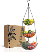 REGAL TRUNK & CO. 3 Tier Hanging Fruit Basket, Farmhouse Wire Basket, Three Tier Fruit Basket for Kitchen for Vegetables, Bread & More, Metal Chain, Hanging Hook and Detachable Round Wire Baskets by CozyNest Decor