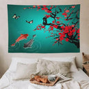 Houselerax Japanese Koi Fish Tapestry, Cherry Blossoms Asian Oriental Green Teal Floral Branch Koi Fish Carp Tapestries Wall Hanging for Bedroom Living Room Office Decor 90"x60" by CozyNest Decor