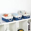 Bidtakay Small Storage Baskets for Shelves 3 Pack Fabric Storage Bins for Organizing Linen Collapsible Organizer for Closet-White&Blue by TinyTreasures Baby Boutique