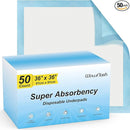 50 Count 36" x 36" Super Absorbency Disposable Underpads - Leakproof Quick Drying Pads for Baby, Puppy & Adults, Bed Pads, Incontinence & Dog Pee by TinyTreasures Baby Boutique