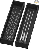 Bamboo Drawer Organizer, Narrow Silverware Organizer for Kitchen, Stackable Utensil Organizer, 2 Pcs Flatware Organizer, Wooden Storage Box Tray (Black, 12 X 3 X 2 Inch) by CozyNest Decor