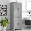 72.2" Tall Storage Cabinet with 4 Doors and Drawer, Freestanding Linen Cabinet, Wooden Pantry with Adjustable Shelf for Kitchen, Bathroom, Living Room, Grey by CozyNest Decor