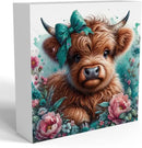 Highland Cow Decor, Highland Cow Gifts for women, Highland Cow Baby Decor, Cow With Pink Bow, Highland Cow Nursery Decor, Wooden Box Decor Sign for Home Farmhouse Office Living Room Table Shelf by CozyNest Decor