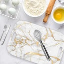 Serving Trays with Handles, 14.5 x 9.8 inch Rectangular Plastic Tray for Restaurant, Kitchen, Golden White Marble by CozyNest Decor