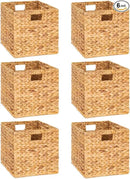 10.5 x 10.5in Wicker Storage Baskets for Shelves, Water Hyacinth Storage Baskets, Woven Baskets for Storage, Wicker Storage Basket for Bedroom, Living Room (6 Packs 10.5x10.5in) by CozyNest Decor