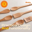 Riveira Cherry Wooden Spoons for Cooking Set of 6 – Natural Cherry Wooden Cooking Utensils, Wooden Spatula, Wooden Spoon - Premium Quality Wooden Utensil Set for Non-Toxic Cooking by CozyNest Decor