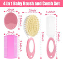 Baby Hair Brush and Comb Set, 4Pcs Baby Soft Bristles Brush Cradle Cap Brush Hair Comb for Newborns Toddlers Boys Girls (Pink) by TinyTreasures Baby Boutique