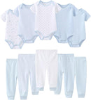 Baby Bodysuit and Pant Set 10-pcs Cotton Soft Newborn Boy Girl Clothes Outfits by TinyTreasures Baby Boutique
