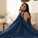 PHF Cooling Waffle Blanket King Size, Lightweight 60% Rayon Derived from Bamboo & 40% Cotton Breathable Blanket for Hot Sleepers, Soft and Luxury for Bed Couch and Sofa, 104"x90", Navy Blue by CozyNest Decor