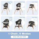 BABY JOY Baby High Chair, 6 in 1 Convertible Wooden High Chair for Babies & Toddlers with Adjustable Legs, Double Removable Tray, Safety Harness & Waterproof PU Cushion (Black) by TinyTreasures Baby Boutique