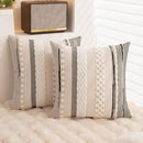 Boho Throw Pillow Covers 18x18 Set of 2 Farmhouse Decorative Cushion Case Striped Square Pillows Cover Chenille Pillow Cases Accent Neutral Pillowcase for Sofa Couch Bed,White by CozyNest Decor