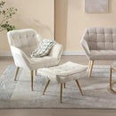 Modern Velvet Accent Chair with Ottoman Set of 2, Upholstered Lounge Chair with Footrest, Comfy Living Room Chair with Gold Legs Accent Side Chair Armchair for Small Space Bedroom, Beige by CozyNest Decor