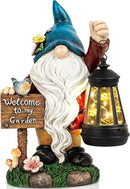 C&Y&G&X Solar Garden Gnome Statue – Waterproof Outdoor Decor with Solar Lantern LED Lights and Welcome Sign for Yard, Lawn, Patio – Ideal Gift for Grandma Mom Women by GreenHaven Gardens